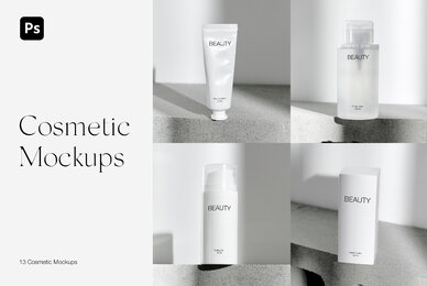 Hand Cream Tube Cosmetic Box and Bottle Mockups PSD