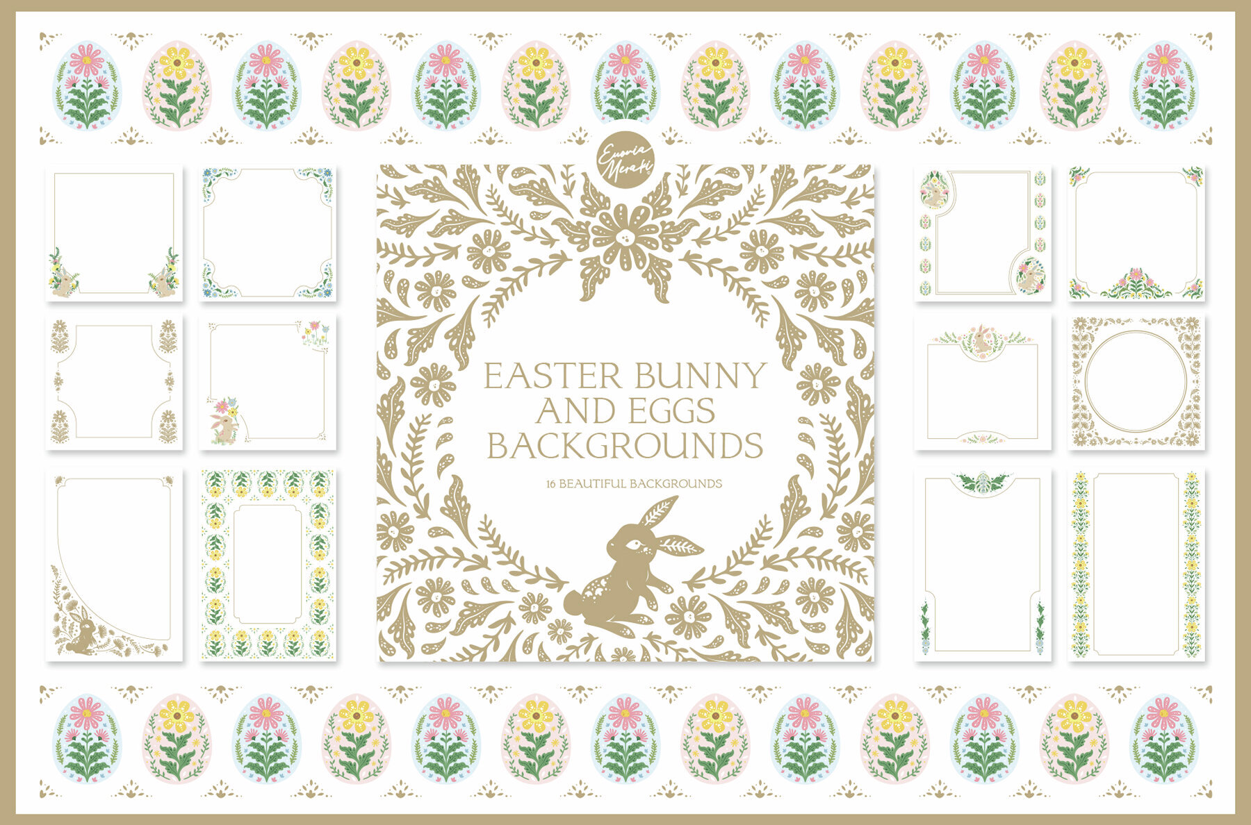 Floral Easter Bunny and Eggs Backgrounds 1