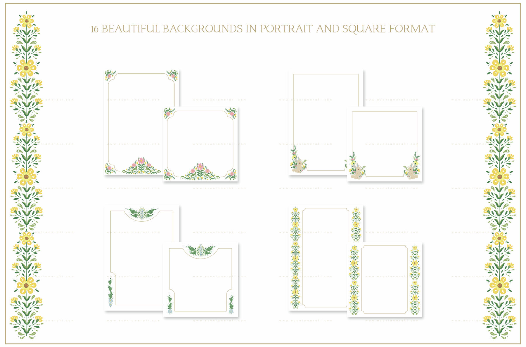 Floral Easter Bunny and Eggs Backgrounds 2