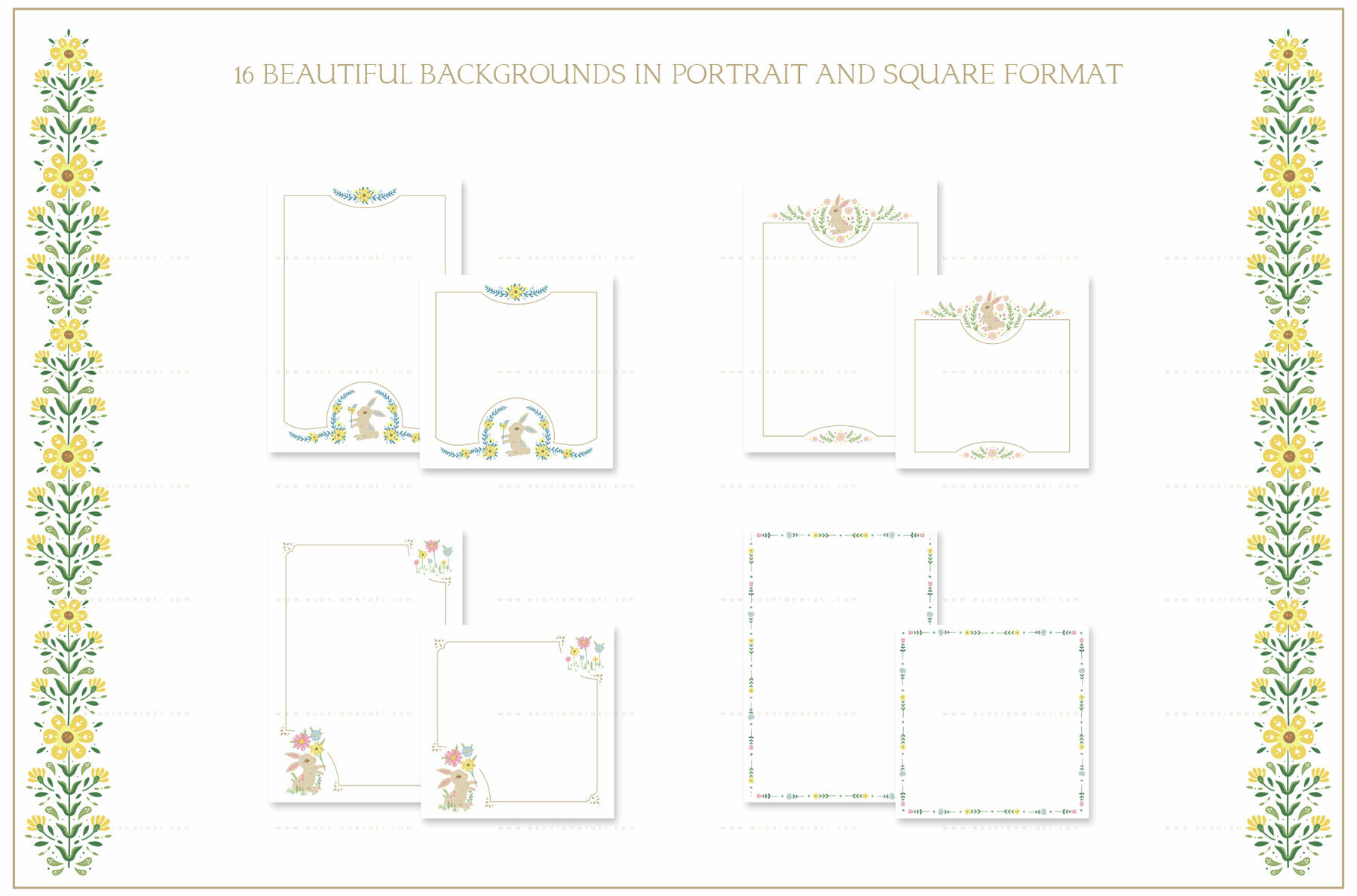 Floral Easter Bunny and Eggs Backgrounds 3