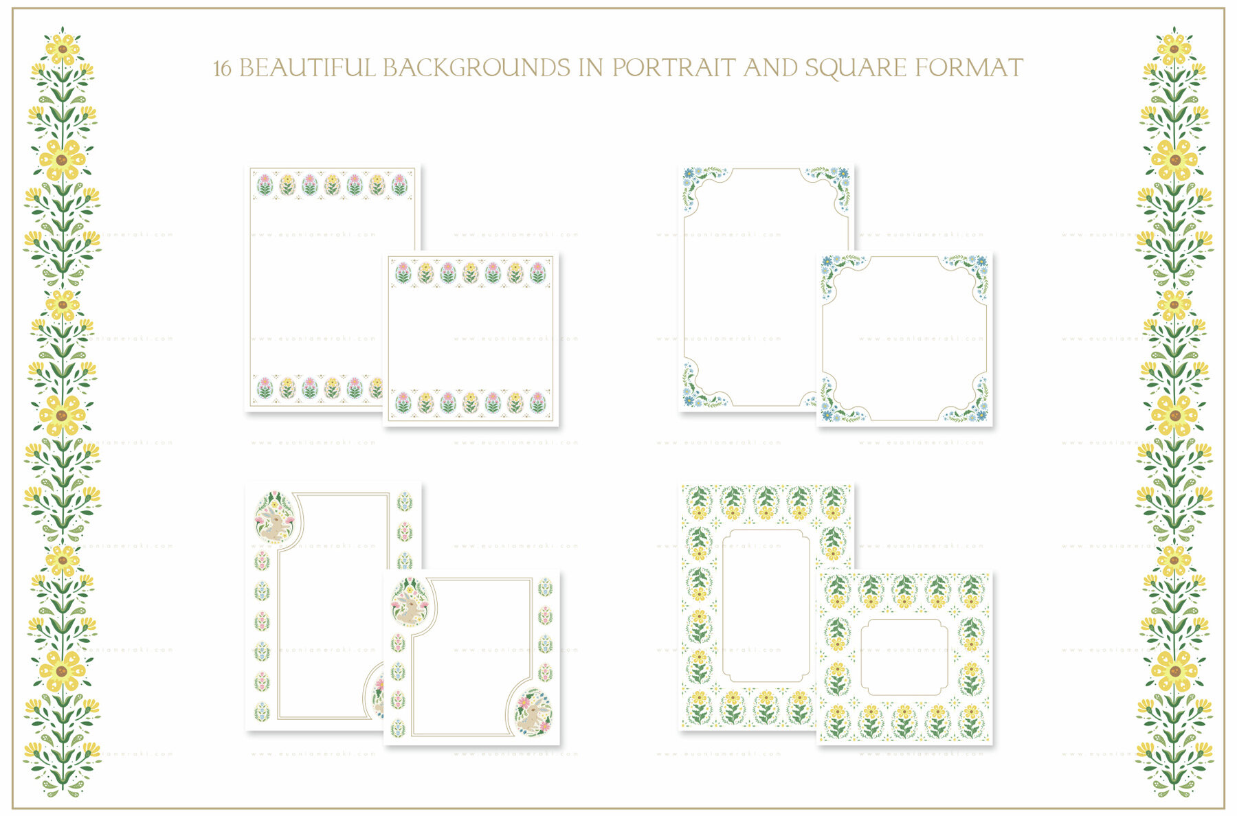 Floral Easter Bunny and Eggs Backgrounds 4