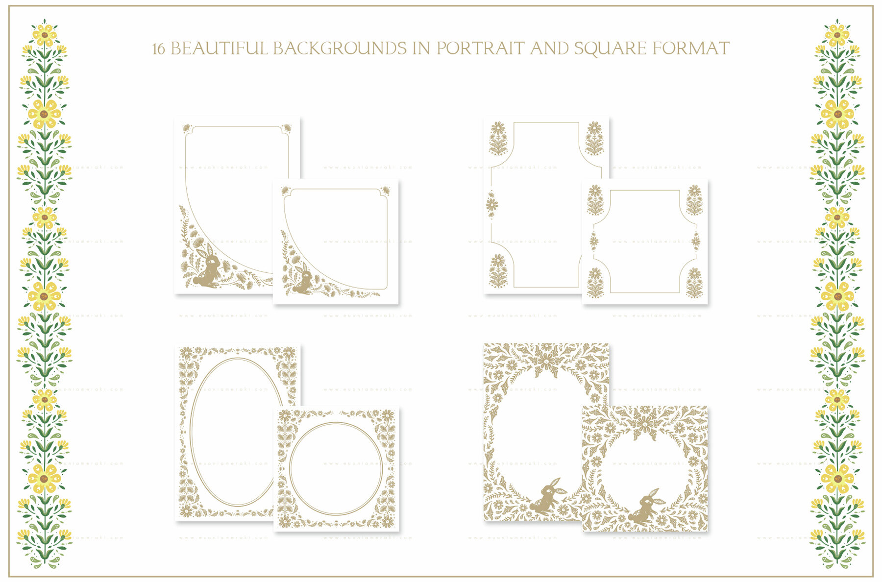 Floral Easter Bunny and Eggs Backgrounds 5