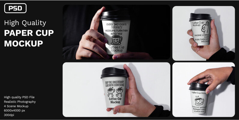 4 Realistic Scene Paper Cup Mockup
