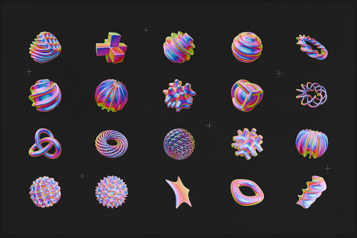 Iridescent and Termal Geometric 3D Shapes 2