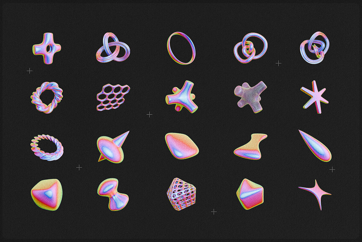 Iridescent and Termal Geometric 3D Shapes 3