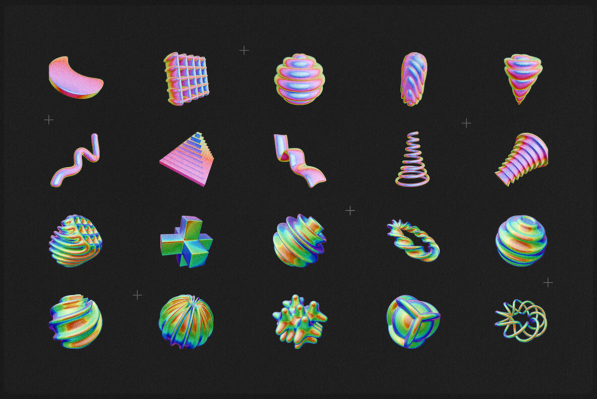 Iridescent and Termal Geometric 3D Shapes 4