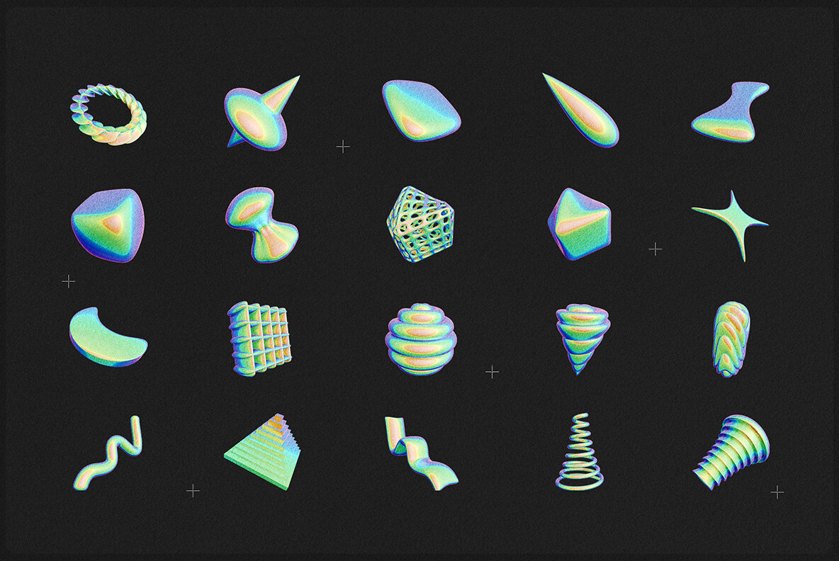 Iridescent and Termal Geometric 3D Shapes 6