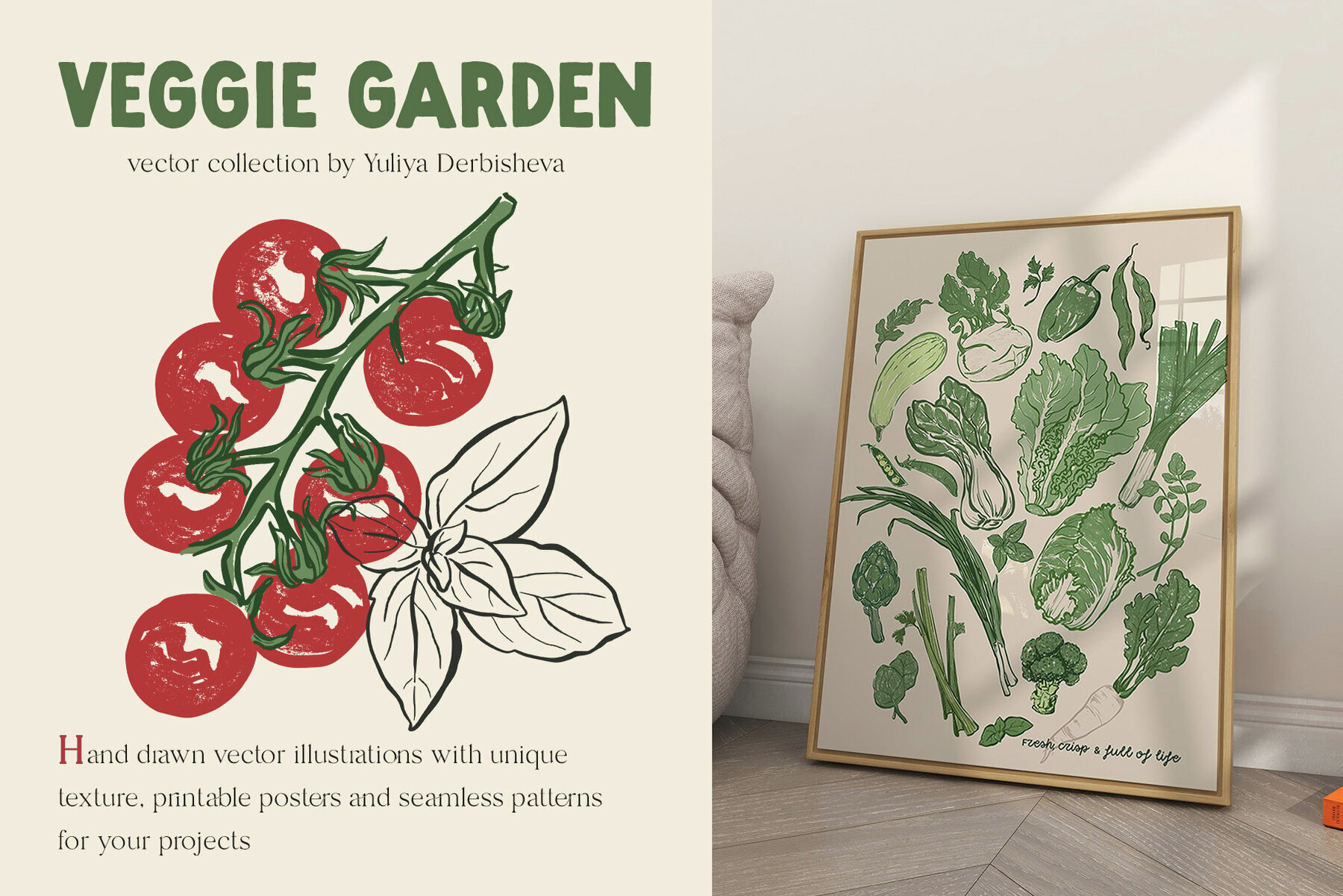 Veggie Garden Vegetables Vector Illustrations Posters Pattern 2
