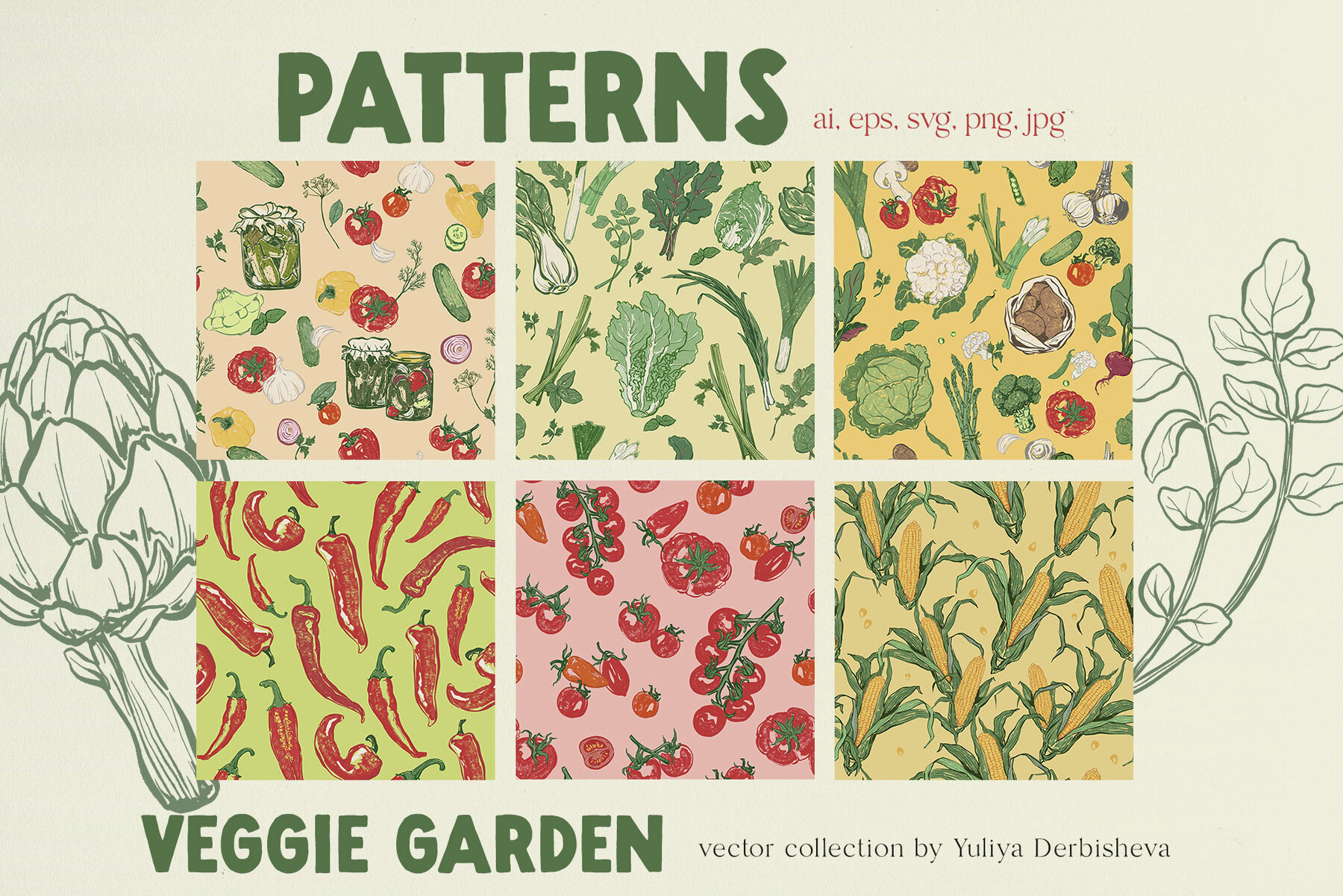 Veggie Garden Vegetables Vector Illustrations Posters Pattern 5