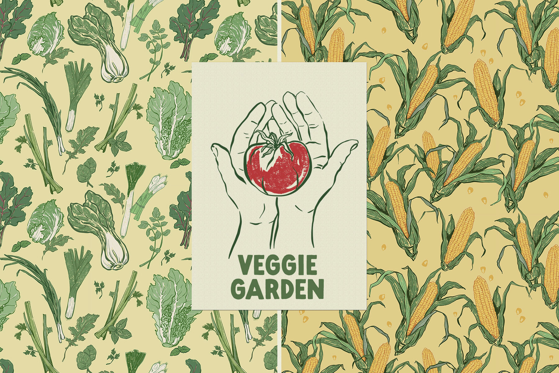 Veggie Garden Vegetables Vector Illustrations Posters Pattern 6