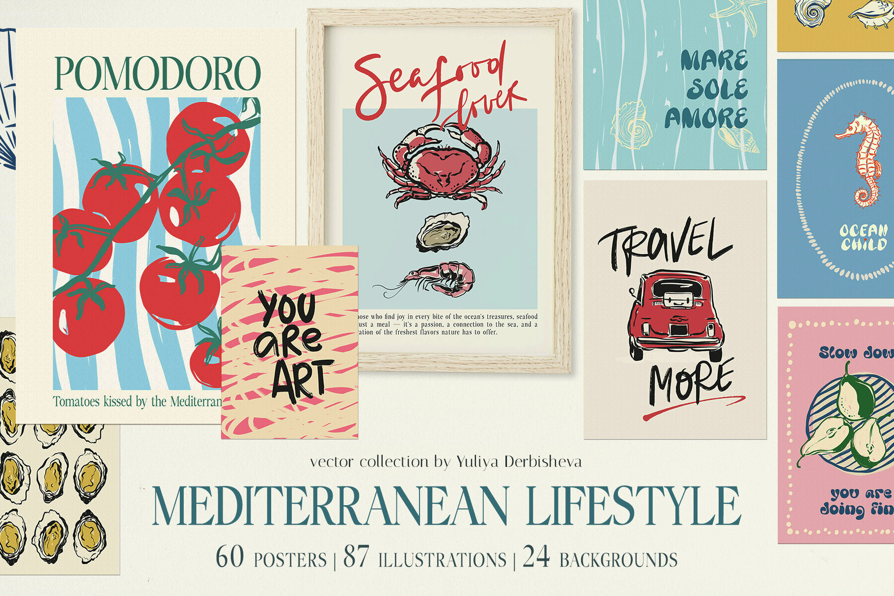 Mediterranean Lifestyle Poster Print Food Drinks Beach 1