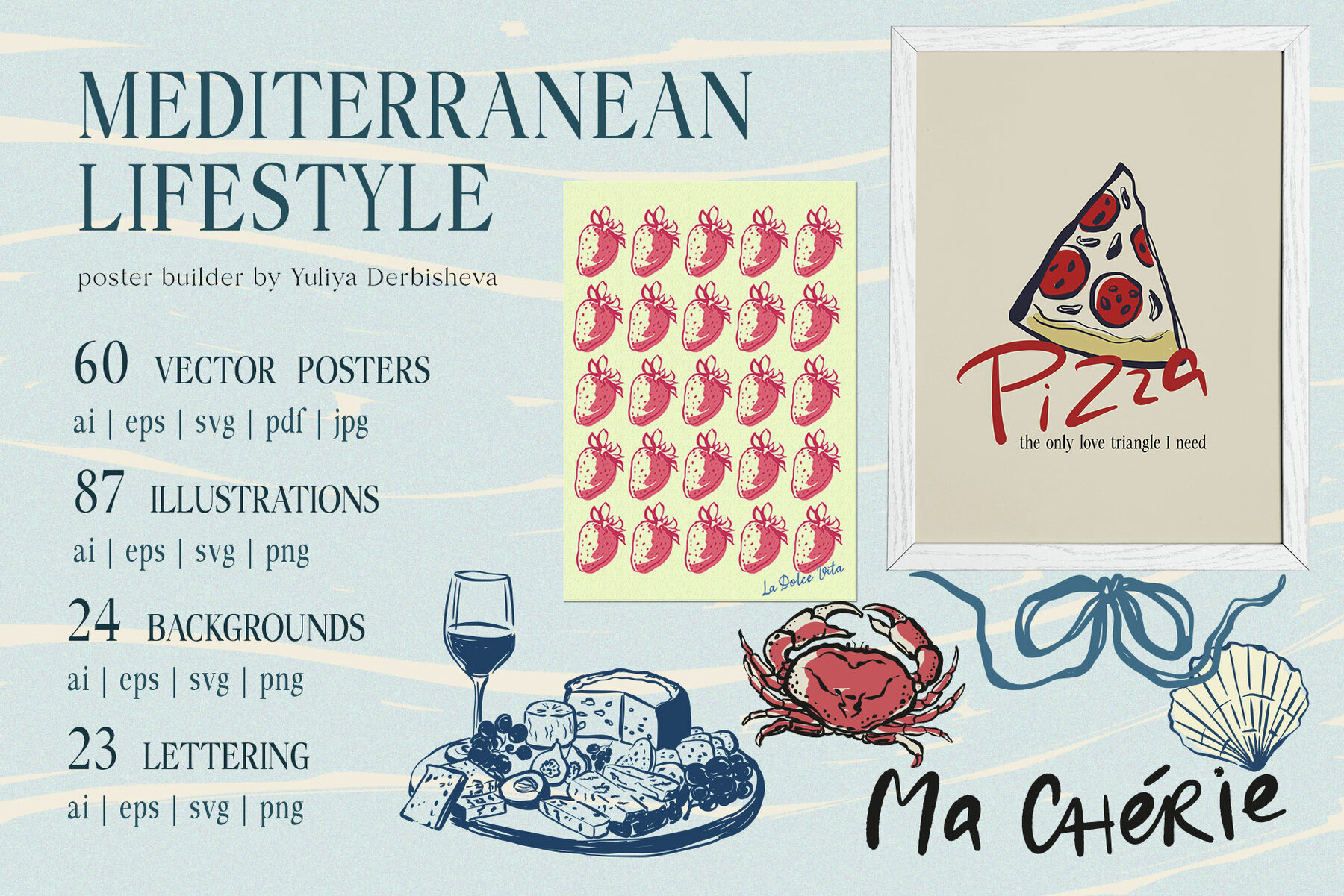 Mediterranean Lifestyle Poster Print Food Drinks Beach 3