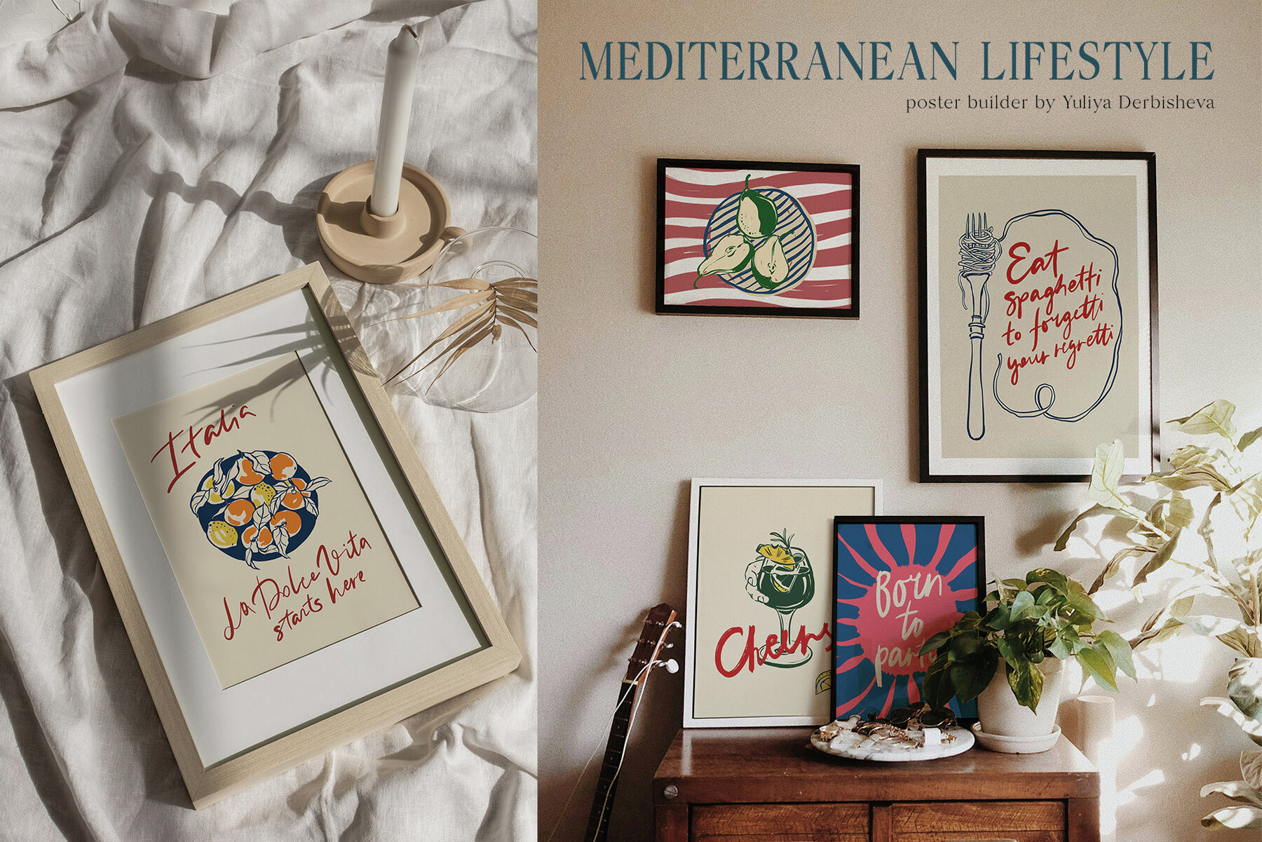 Mediterranean Lifestyle Poster Print Food Drinks Beach 4