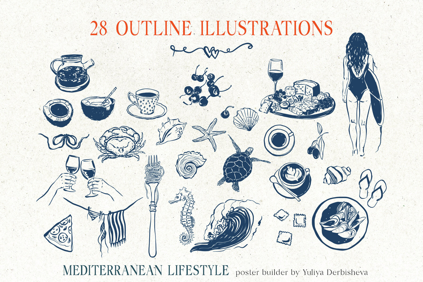 Mediterranean Lifestyle Poster Print Food Drinks Beach 7