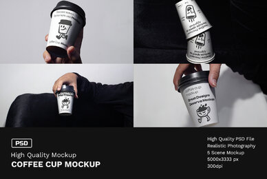 4 Realistic Scene Coffee Paper Cup Mockup