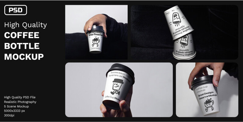 4 Realistic Scene Coffee Paper Cup Mockup