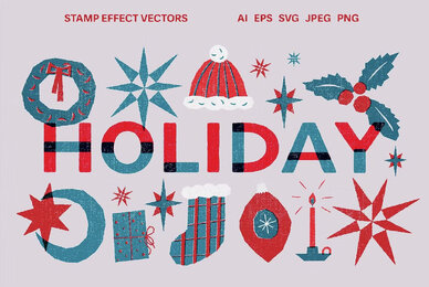 Winter Holidays Stamp effect vectors