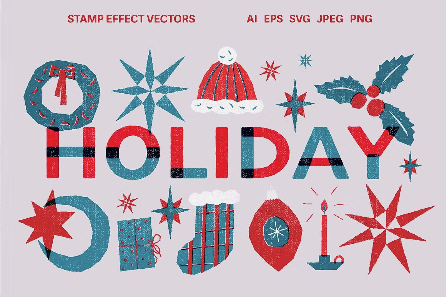 Winter Holidays Stamp effect vectors 1
