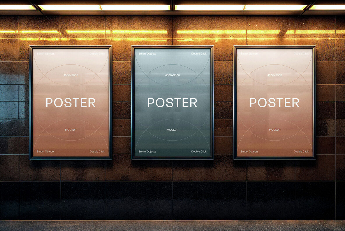 3 Framed A4 Posters Mockup 1