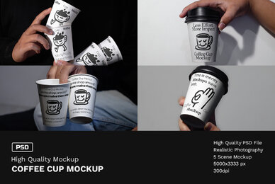 4 Realistic Scene Paper Cup Mockup