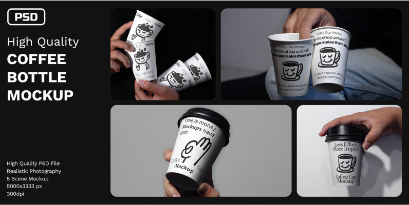4 Realistic Scene Paper Cup Mockup