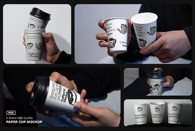 5 Realistic Scene Paper Cup Mockup