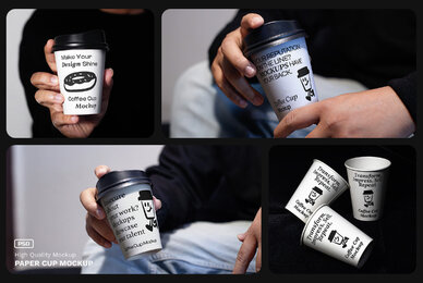 4 Realistic Scene Paper Cup Mockup