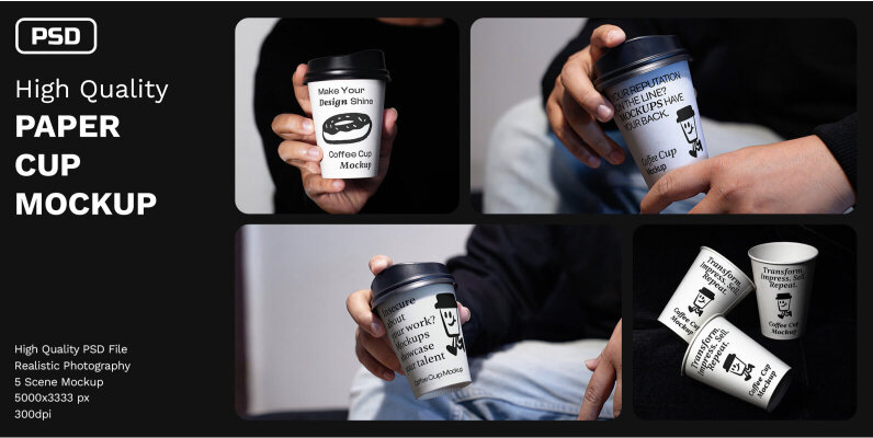 4 Realistic Scene Paper Cup Mockup