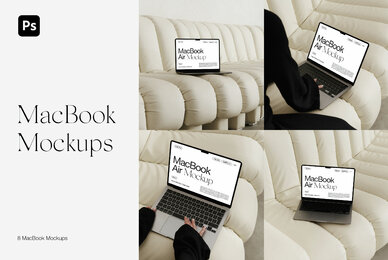 MacBook in Woman Hands Mockups for Photoshop PSD