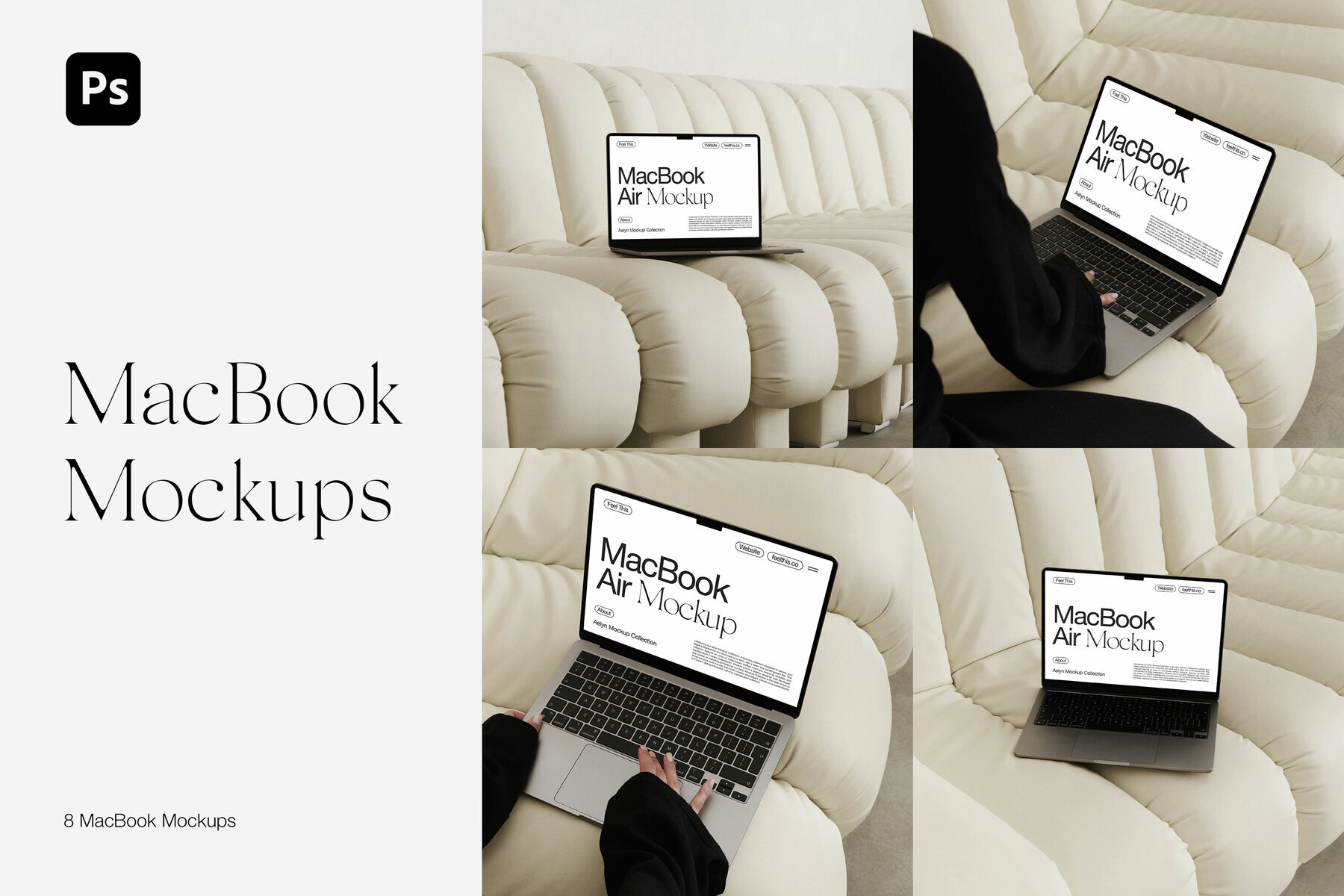 MacBook in Woman Hands Mockups for Photoshop PSD 1