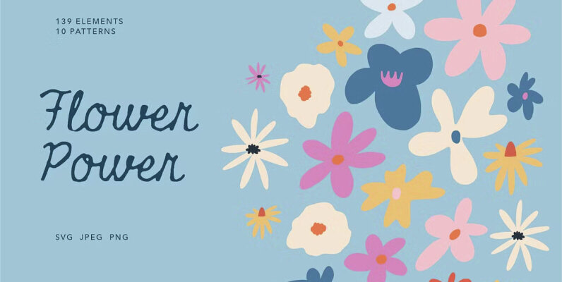 Flower Power Hand Drawn Clipart
