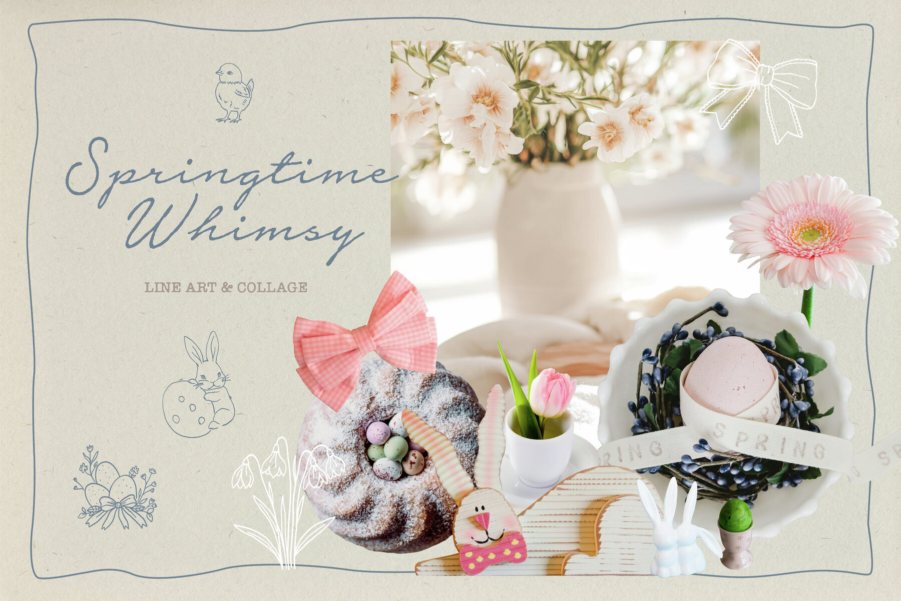 Springtime Whimsy Line art   Collage 1