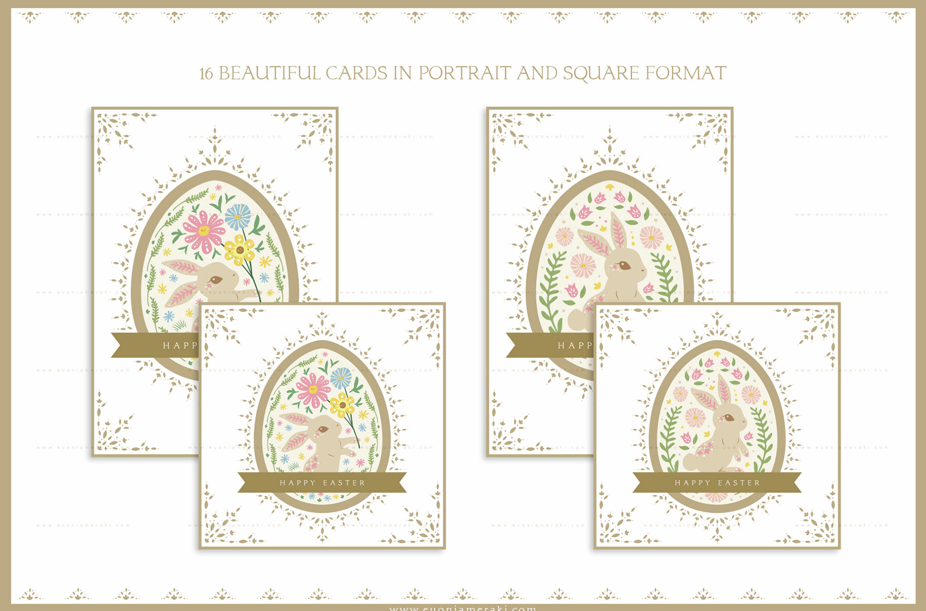 Easter Bunny Eggs Cards 2 Vintage 6