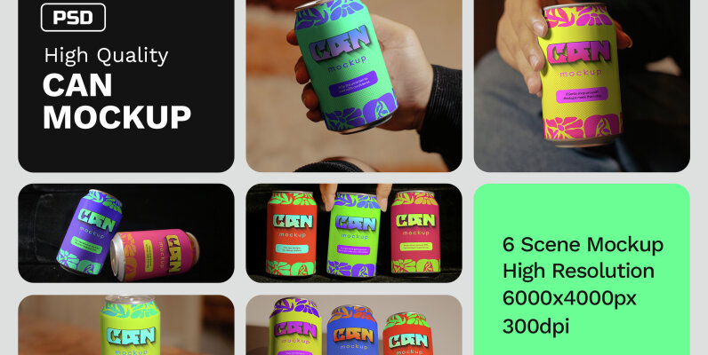 6 Realistic Scene Can Mockup   VOL 3