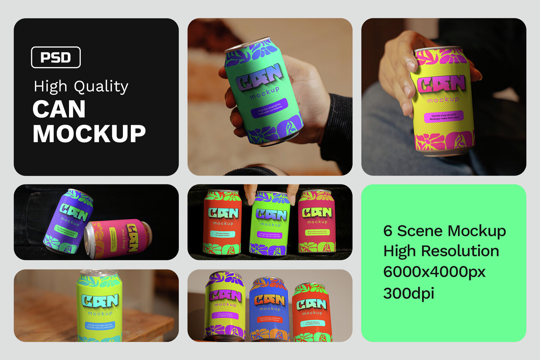 6 Realistic Scene Can Mockup   VOL 3 1