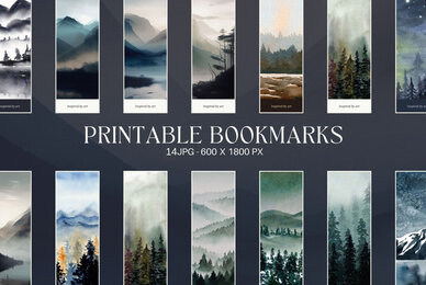 Watercolor Nordic Landscapes Bookmark Printable