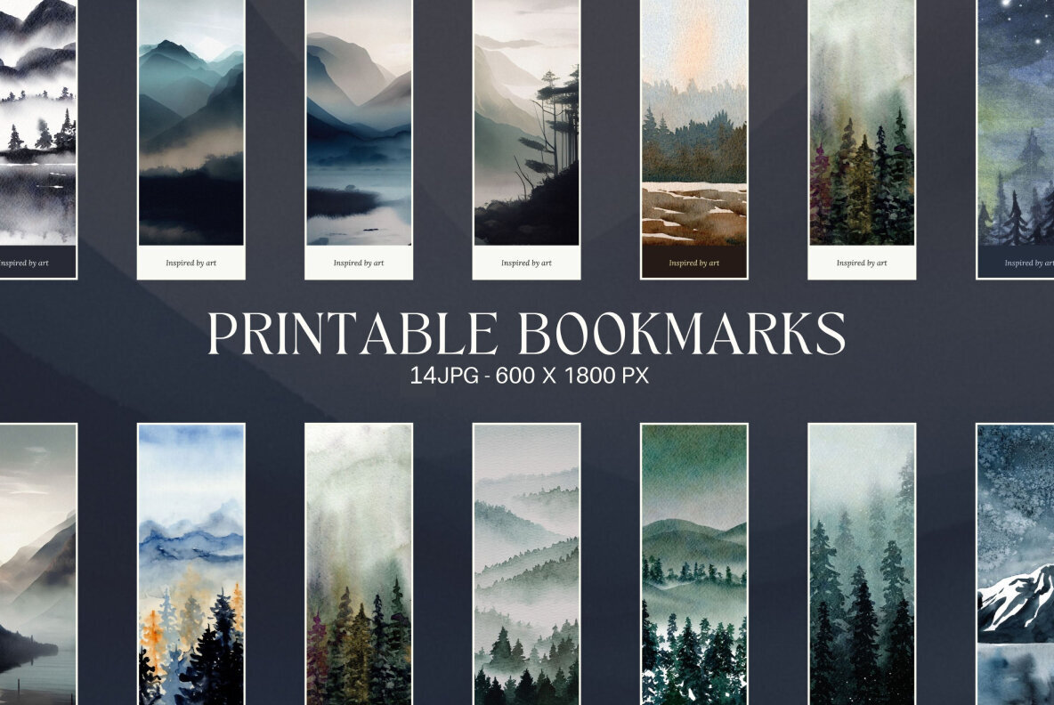 Watercolor Nordic Landscapes Bookmark Printable 1