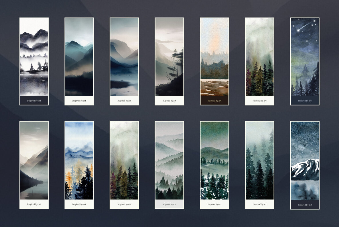 Watercolor Nordic Landscapes Bookmark Printable 2
