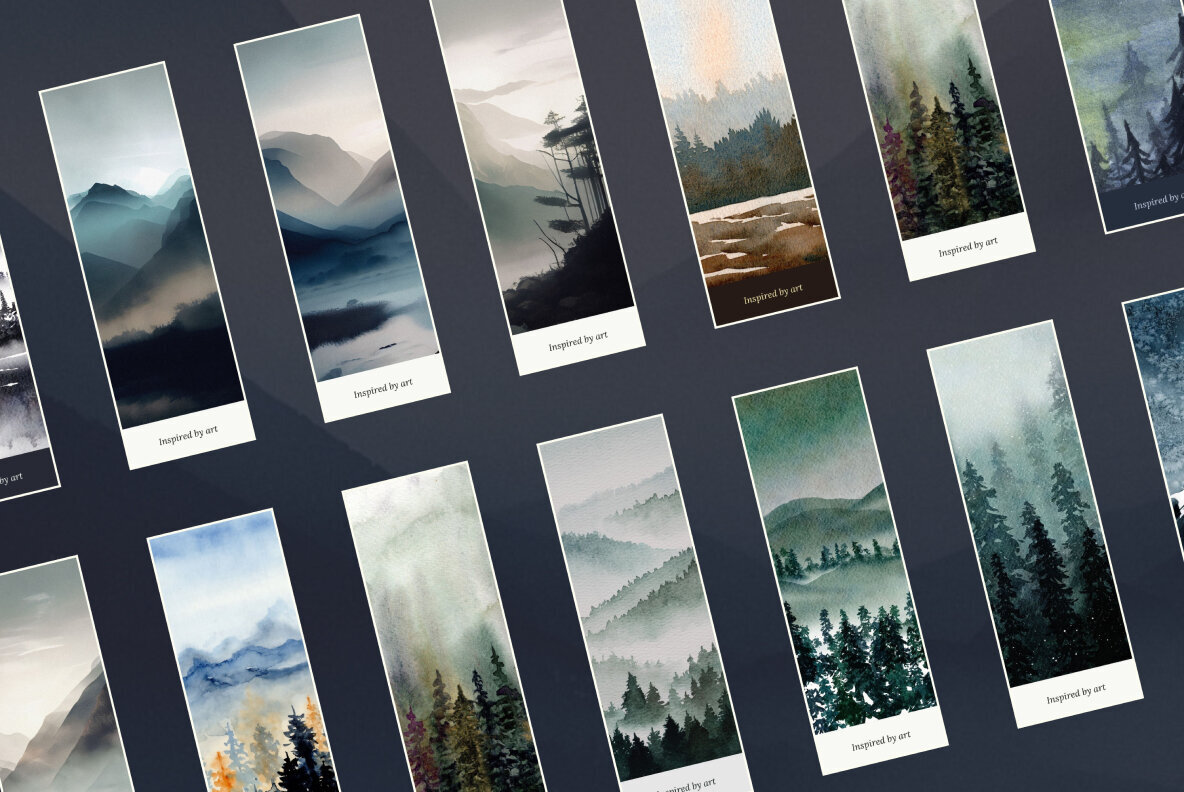 Watercolor Nordic Landscapes Bookmark Printable 3