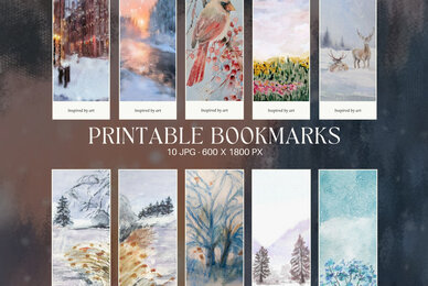 Watercolor Landscapes Bookmark Printable