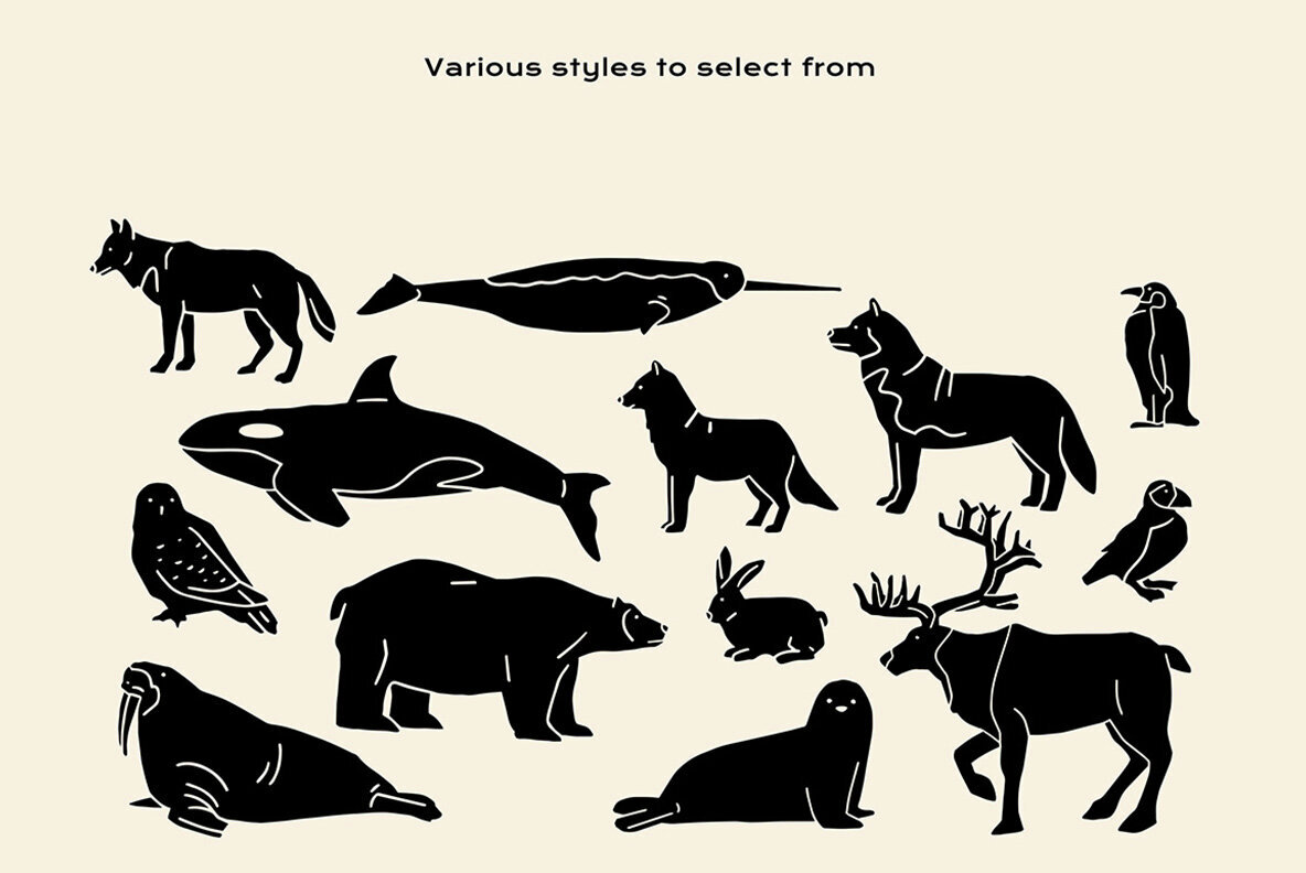 Winter Animals Linocut Clipart 3