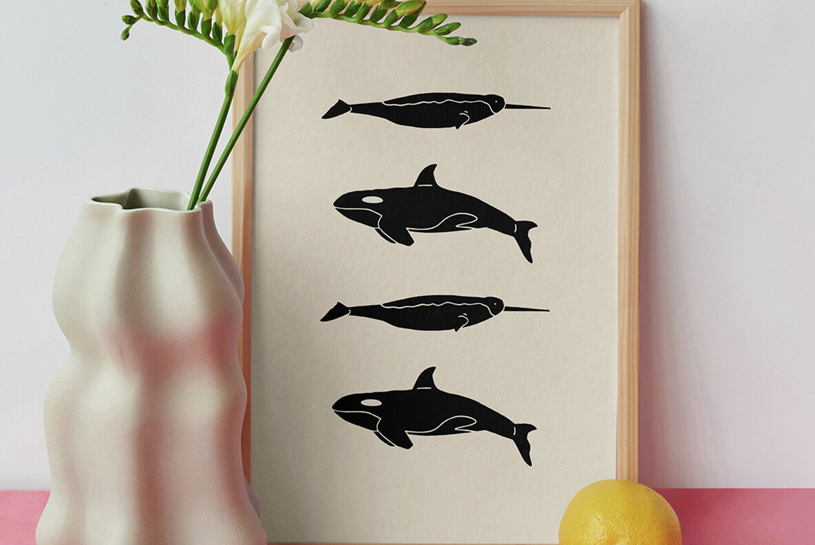 Winter Animals Linocut Clipart 4