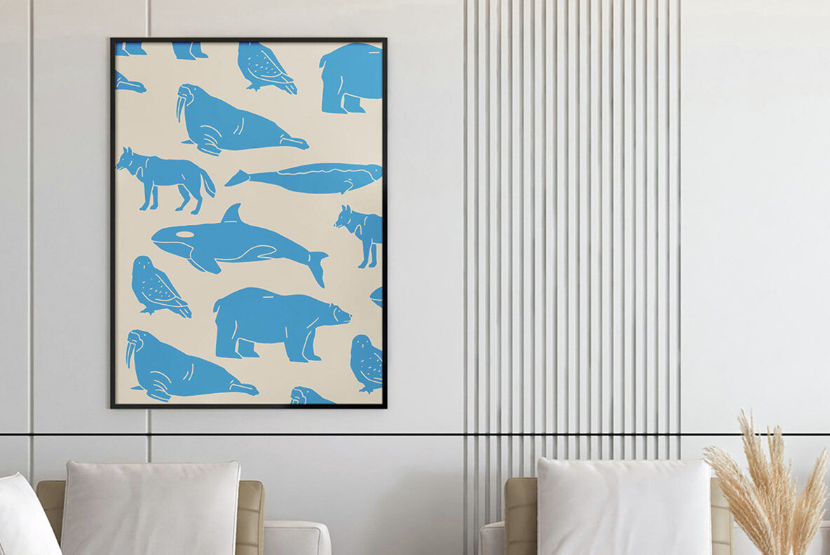 Winter Animals Linocut Clipart 5