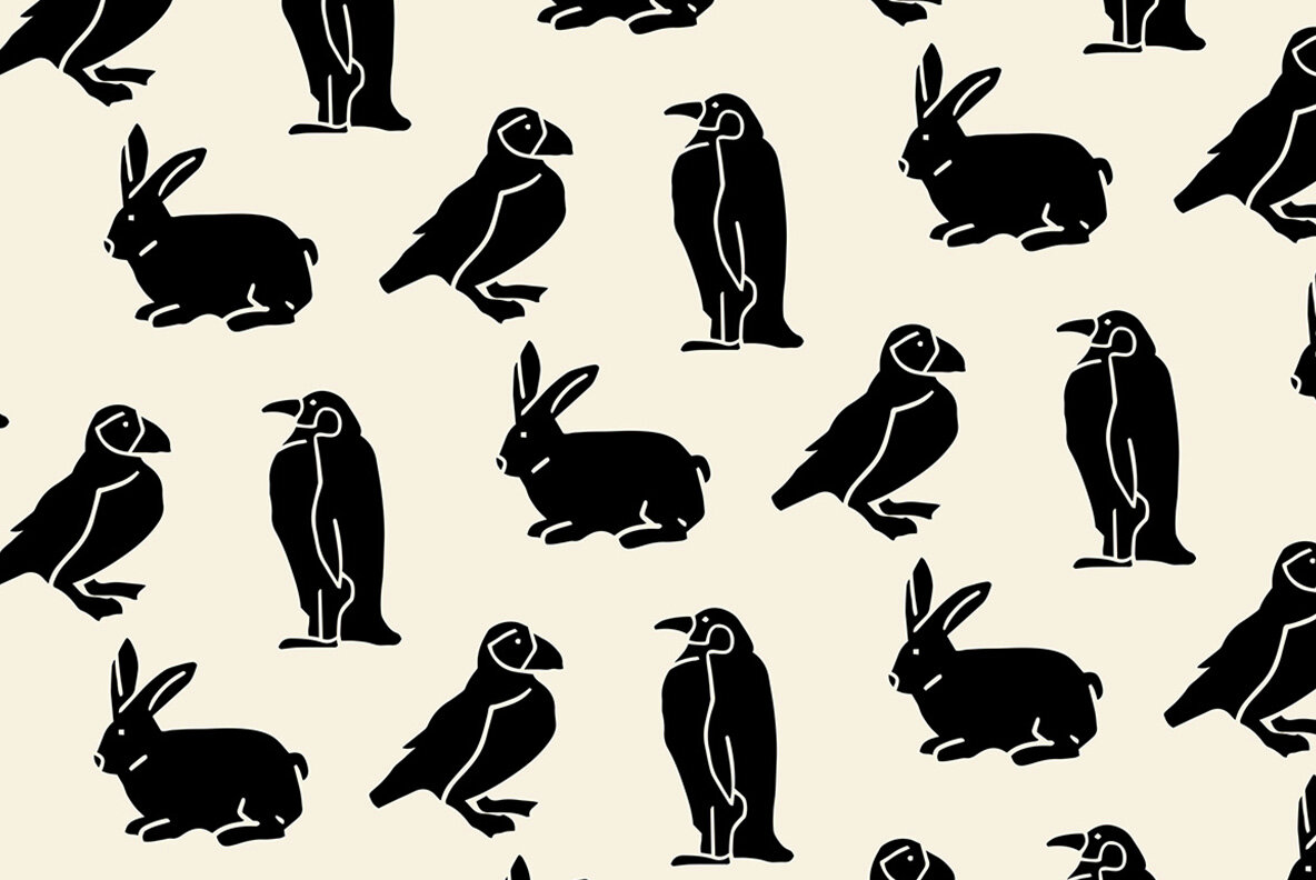 Winter Animals Linocut Clipart 8