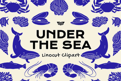 Under the Sea Linocut Clipart