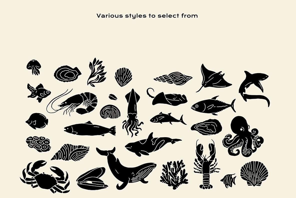 Under the Sea Linocut Clipart 3