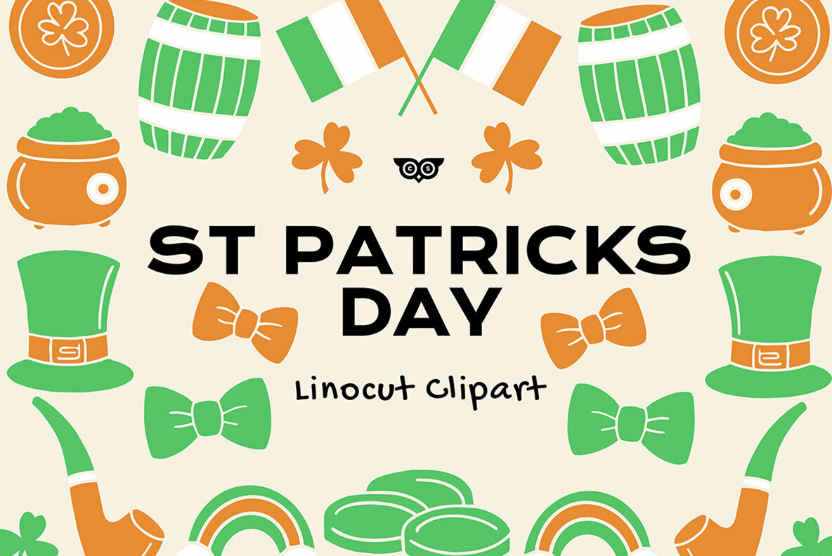 St Patricks Day Linocut Clipart 1