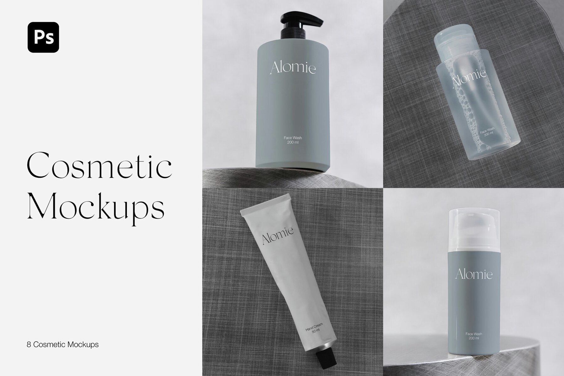 Cosmetic Bottle and Hand Cream Tube Mockups for Photoshop PSD 1