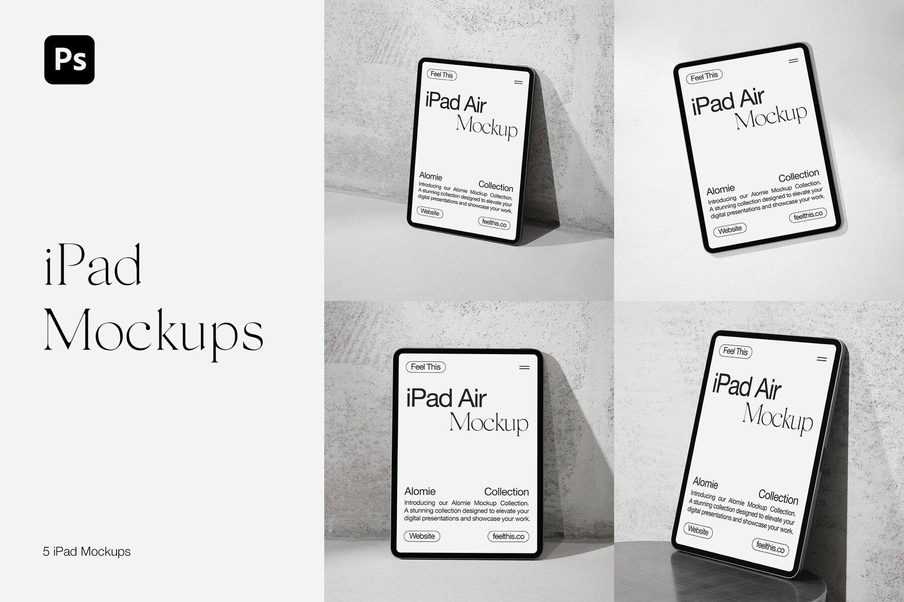 iPad Mockups in Concrete Aesthetic for Photoshop PSD 1