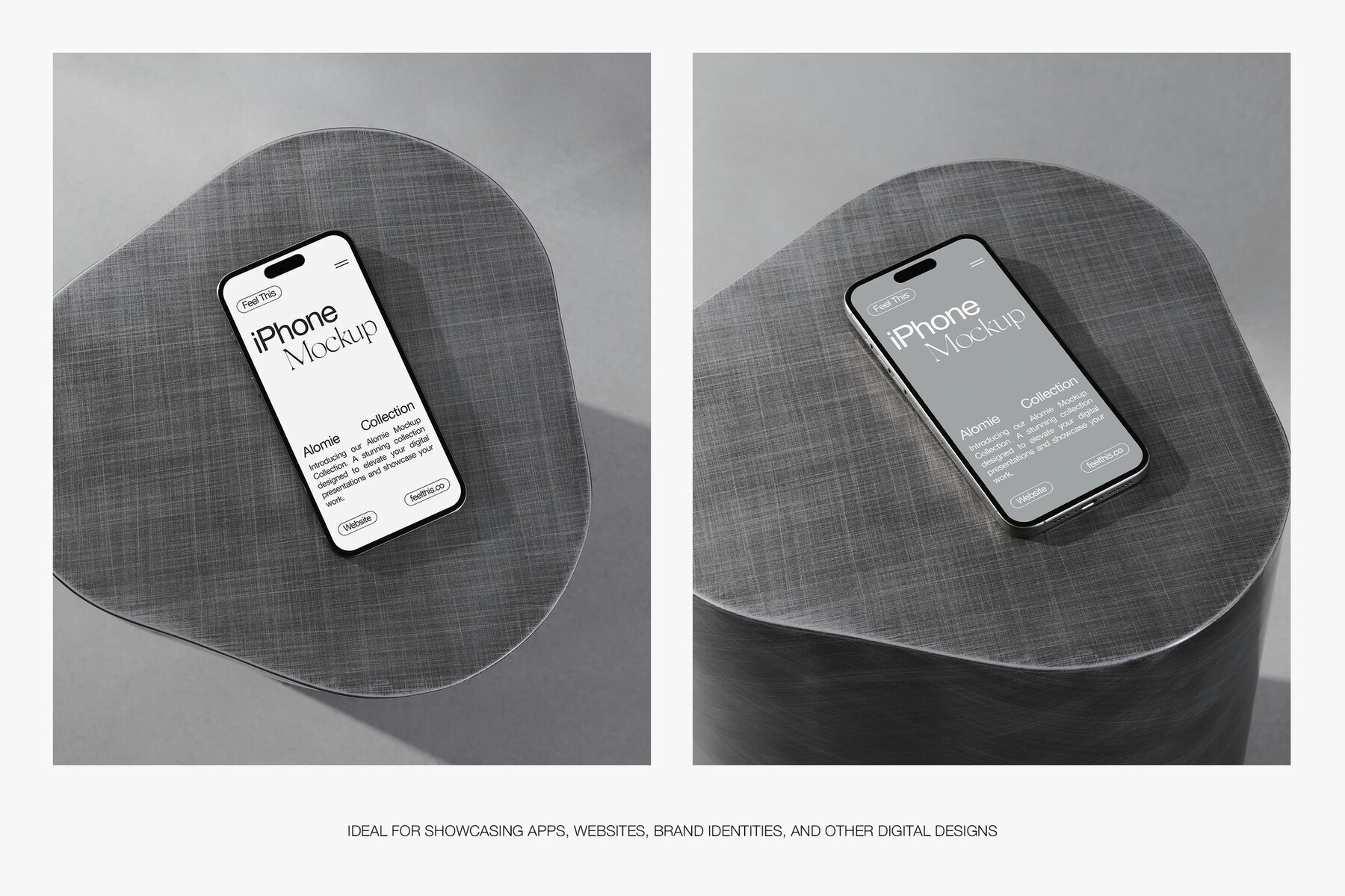 Realistic iPhone 16 Pro PSD Mockups on Metal Table 3